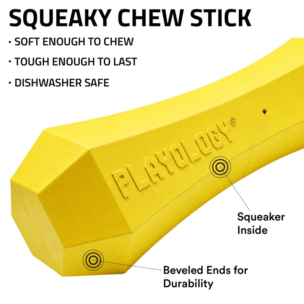 Playology Squeaky Chew Stick gros plan matière caoutchouc résistant