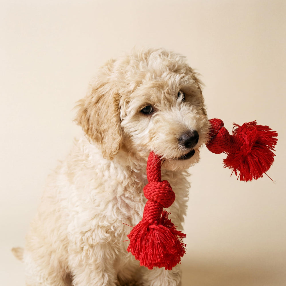 Chien de taille moyenne joue à la traction avec la Playology, stimulation assurée