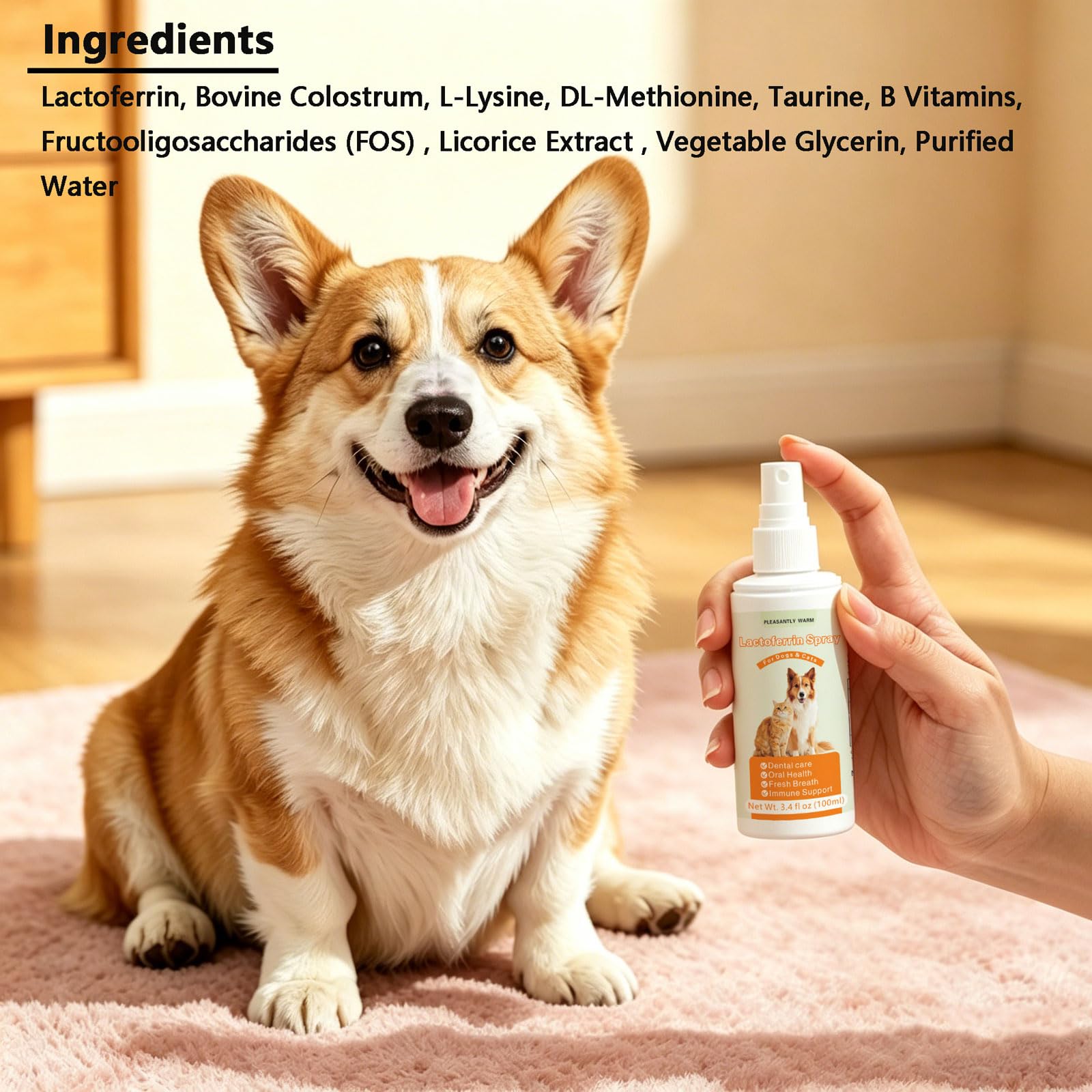 Pleasantly Warm vaporisation dans la bouche d’un chien pour haleine fraîche