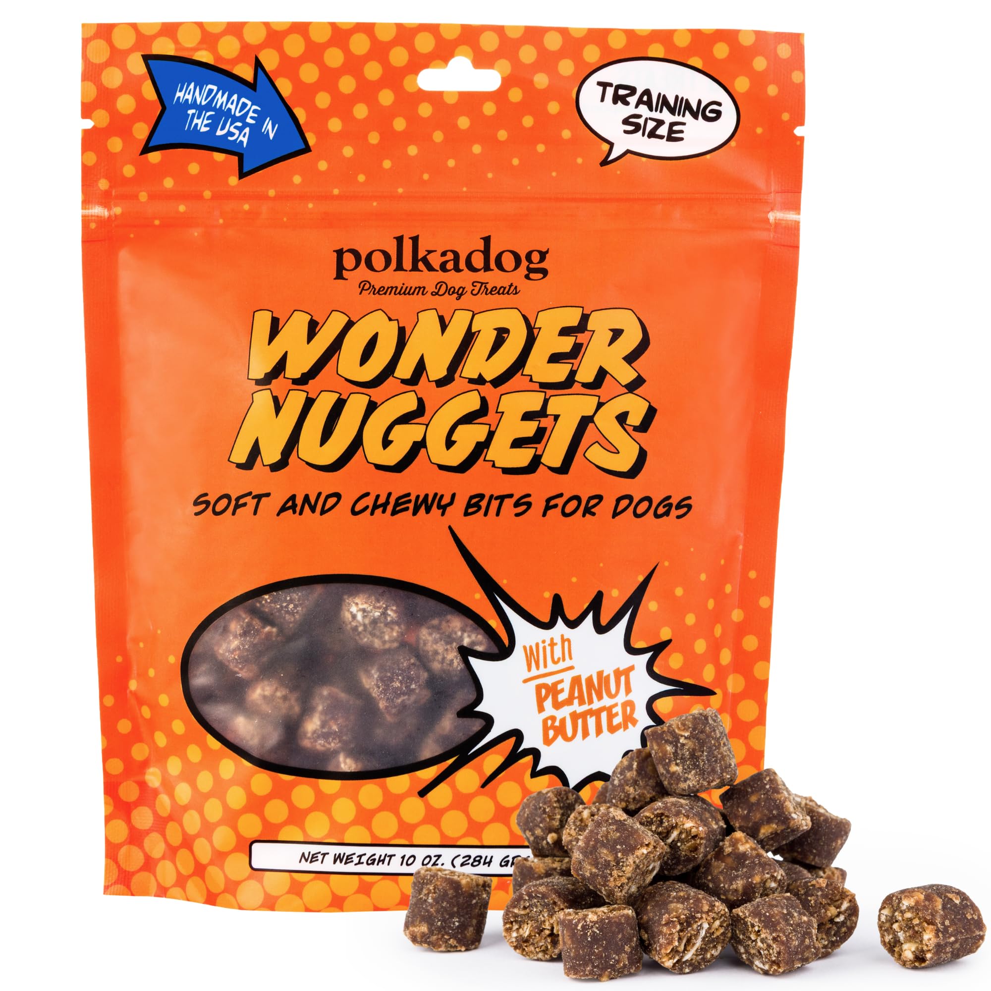 Polkadog paquet avant montrant le format 10oz et l'appel visuel