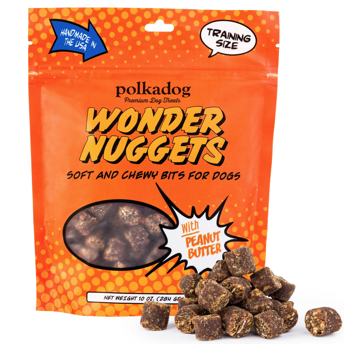 Polkadog paquet avant montrant le format 10oz et l'appel visuel
