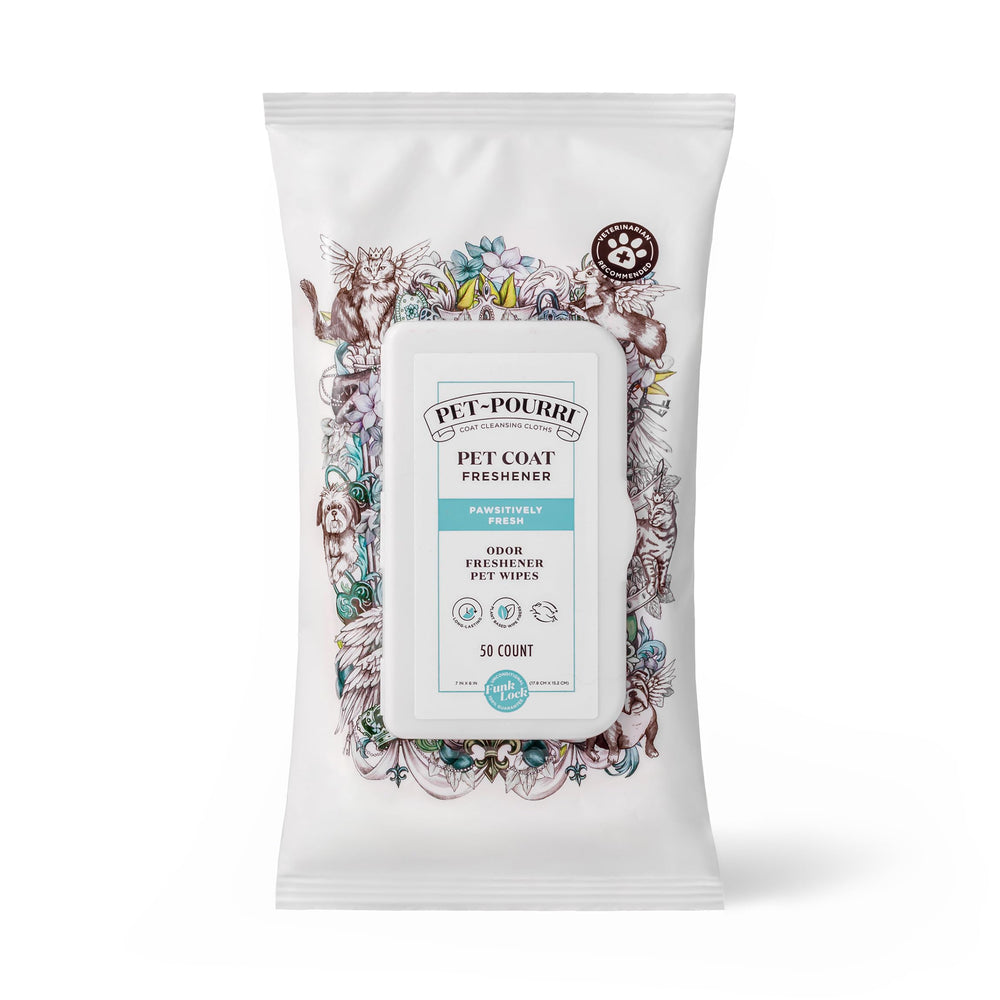 Poo‑Pourri emballage avant montrant 50 lingettes, pratique pour déplacements