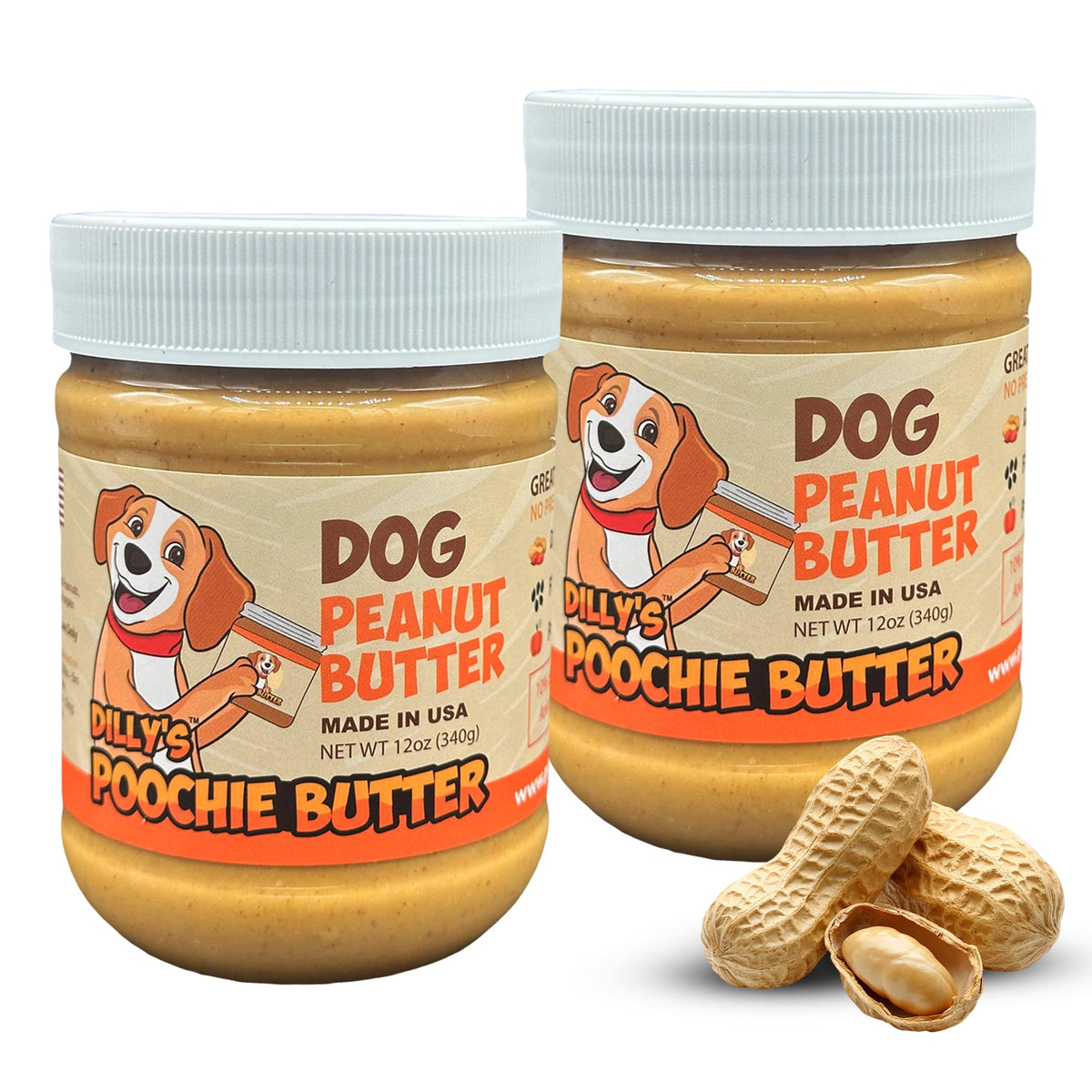 Poochie Butter face avant du pot montrant l'étiquette claire et fiable