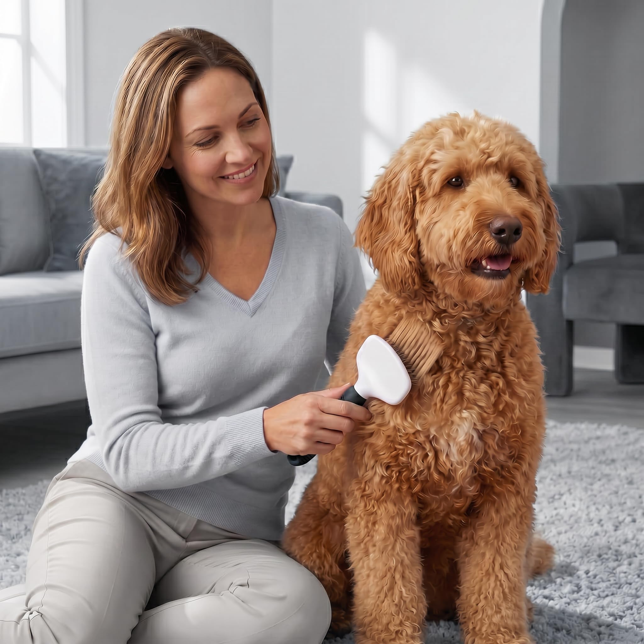 POODLIE brosse à l'échelle montrant taille pratique pour la maison
