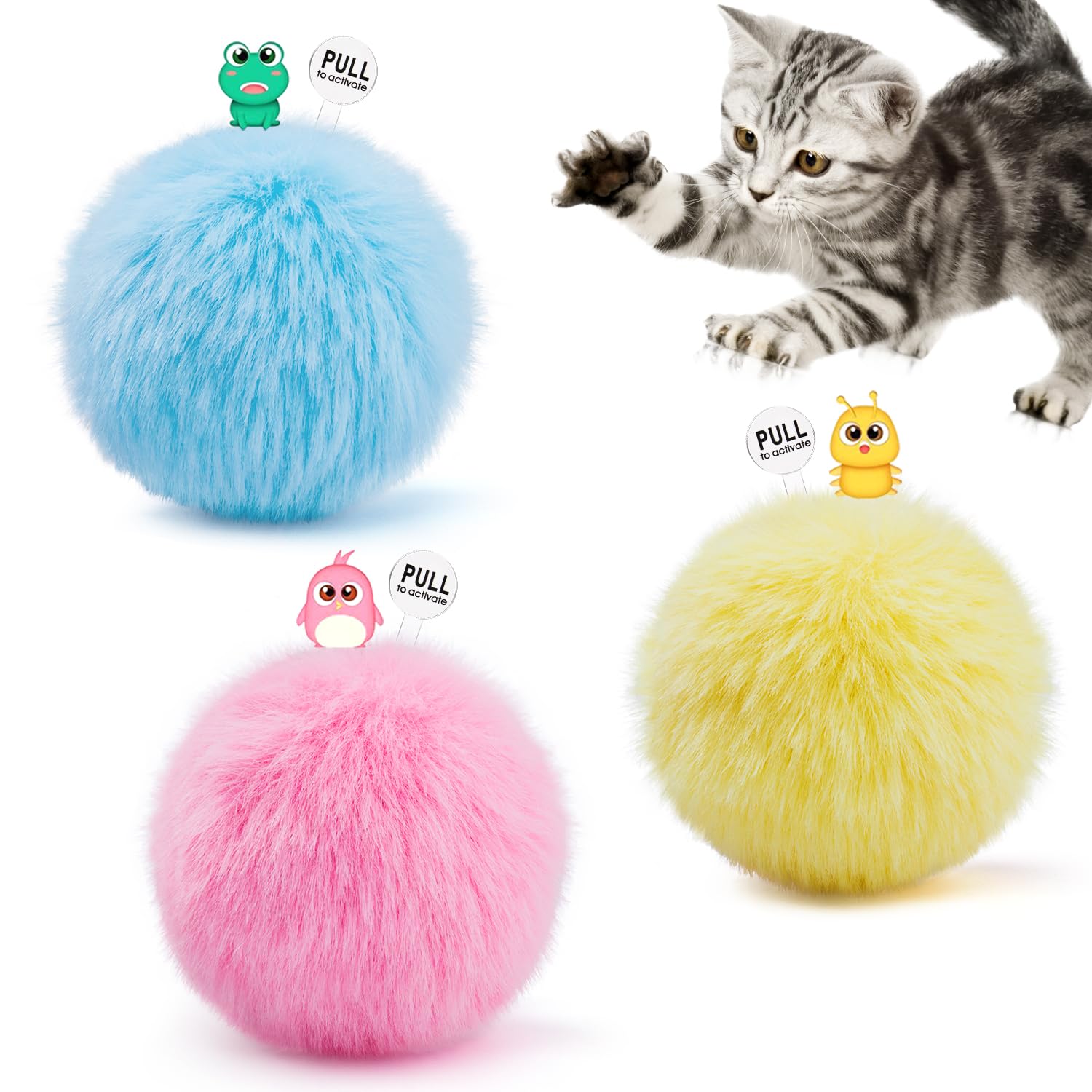 Potaroma balle peluche pack avant montrant trois couleurs et stimulation visuelle