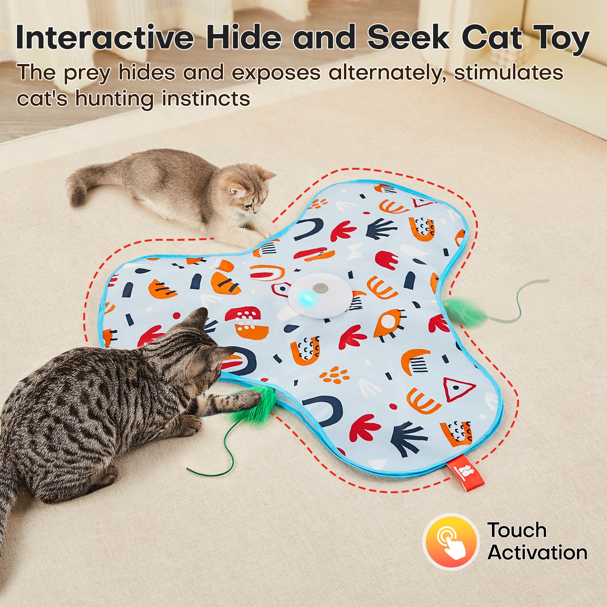 Potaroma gros plan sur la plume mobile, stimulation visuelle et tactile pour chat