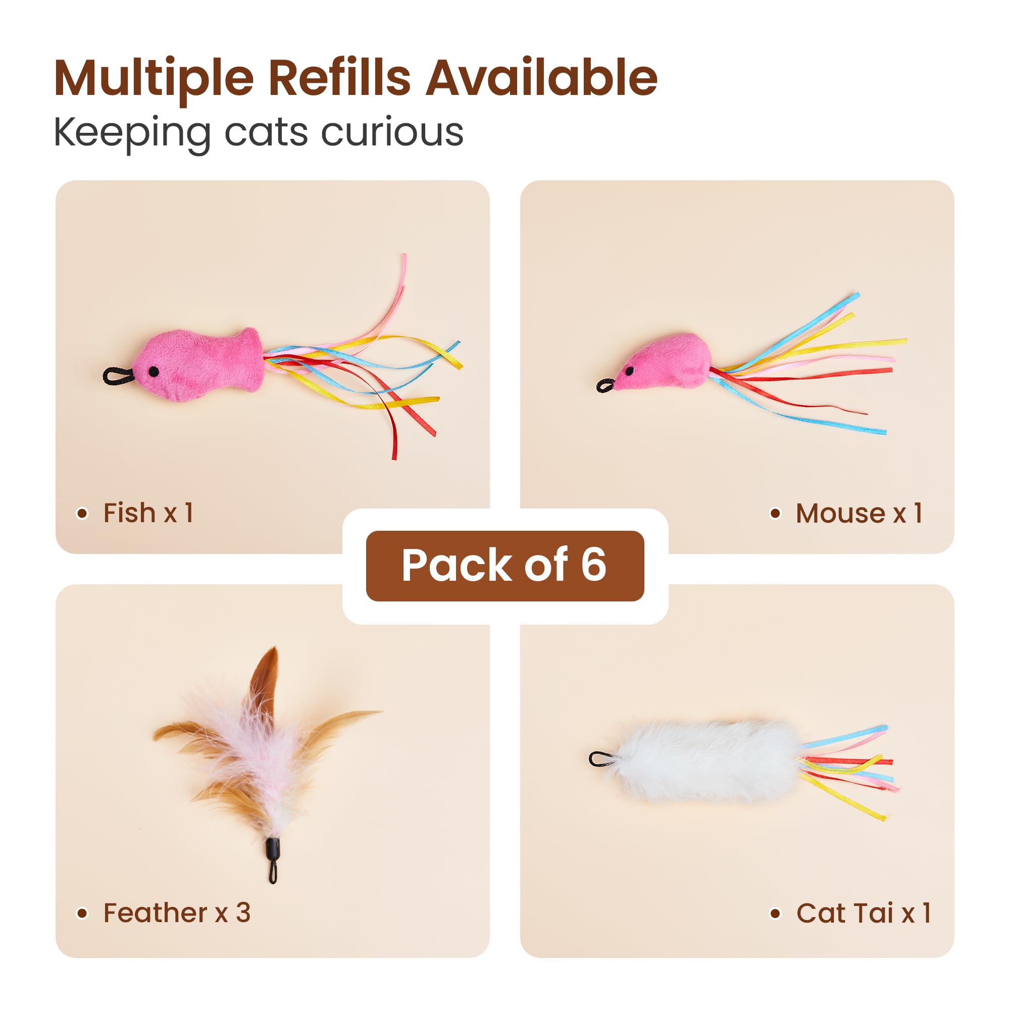 Potaroma détails des pompons souris et poisson, textures stimulantes pour chat