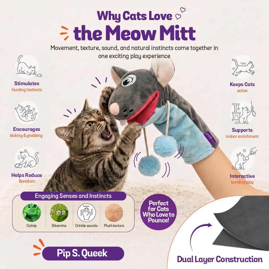 Pounce & Purr Meow Mitt gros plan du rembourrage recyclé pour durabilité