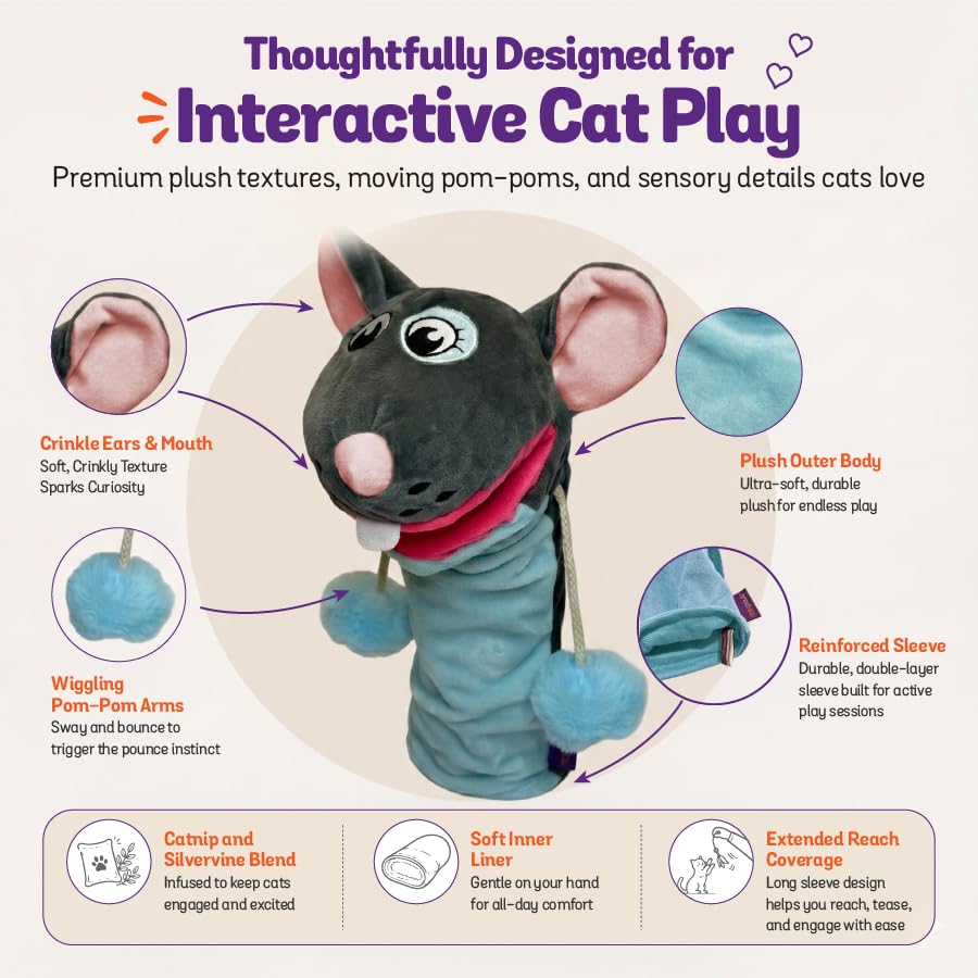 Pounce & Purr Meow Mitt présenté à l’échelle d’une main pour contrôle précis
