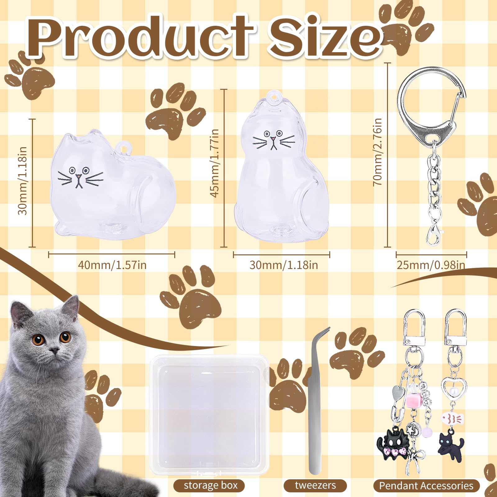 Prdingfy pendentif chat transparent vu de face montrant poils protégés