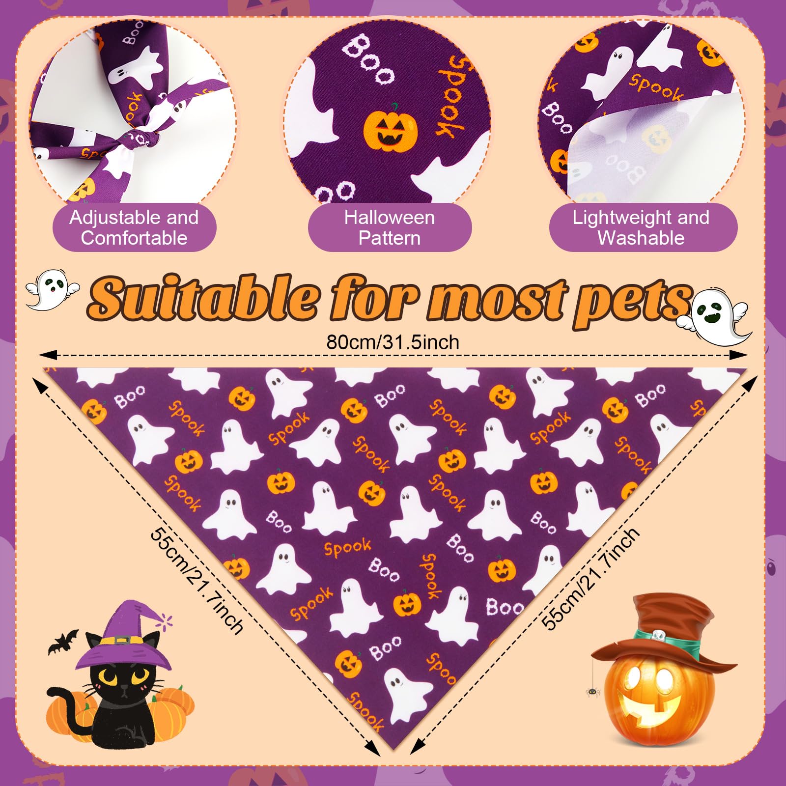 Preboun chien portant un bandana Halloween illustrant le style festif et l'ajustement confortable