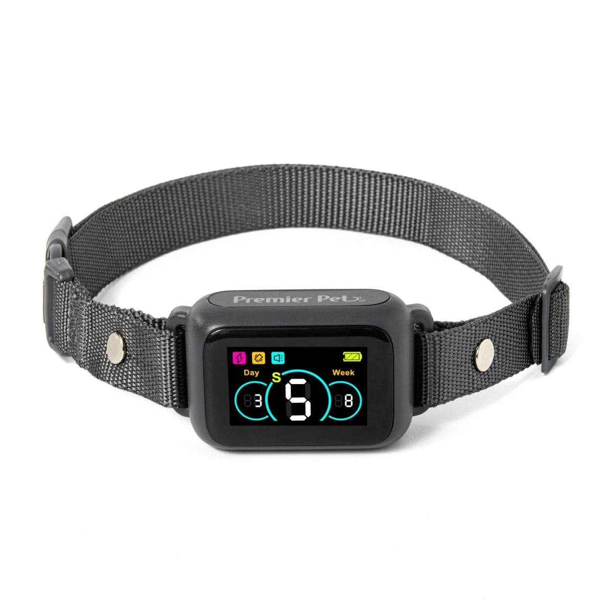 Premier Pet vue avant du collier montrant design et contrôle — confort et précision