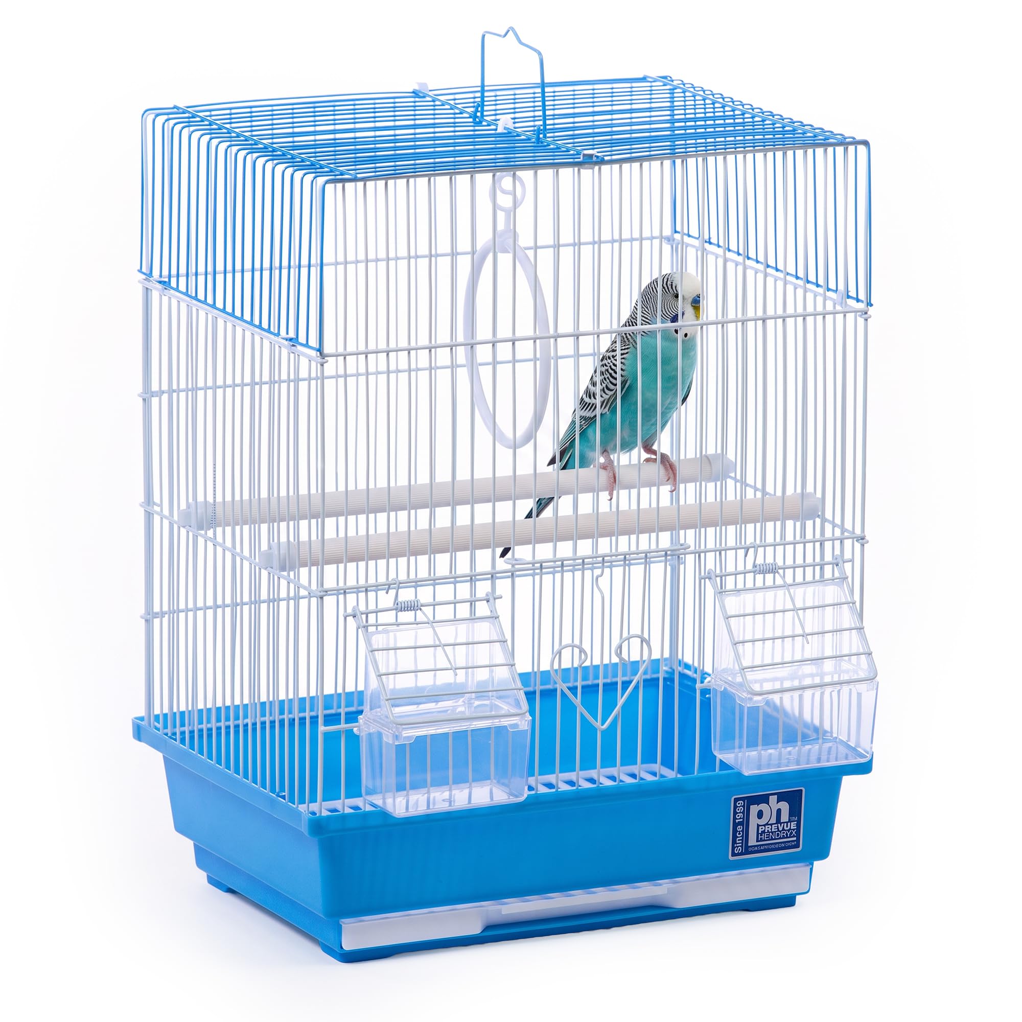 Prevue cage face avant bleu blanc présentant design et compacité