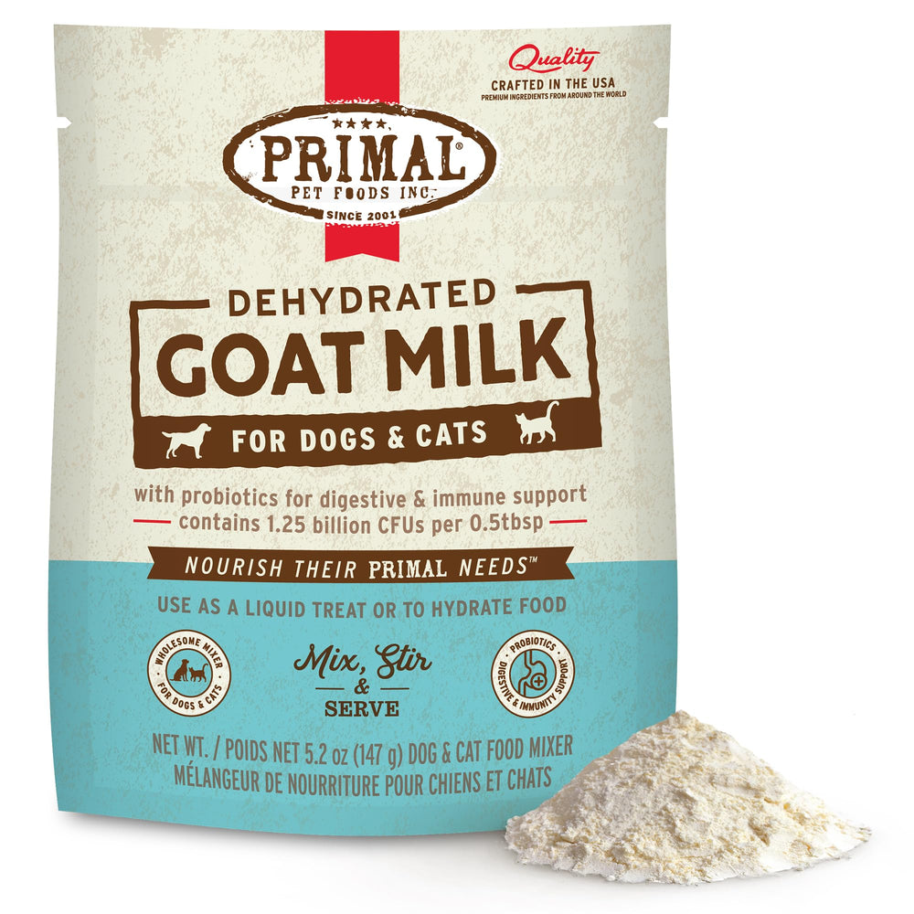 Primal Pet Foods emballage avant présentant la poudre et ses bénéfices