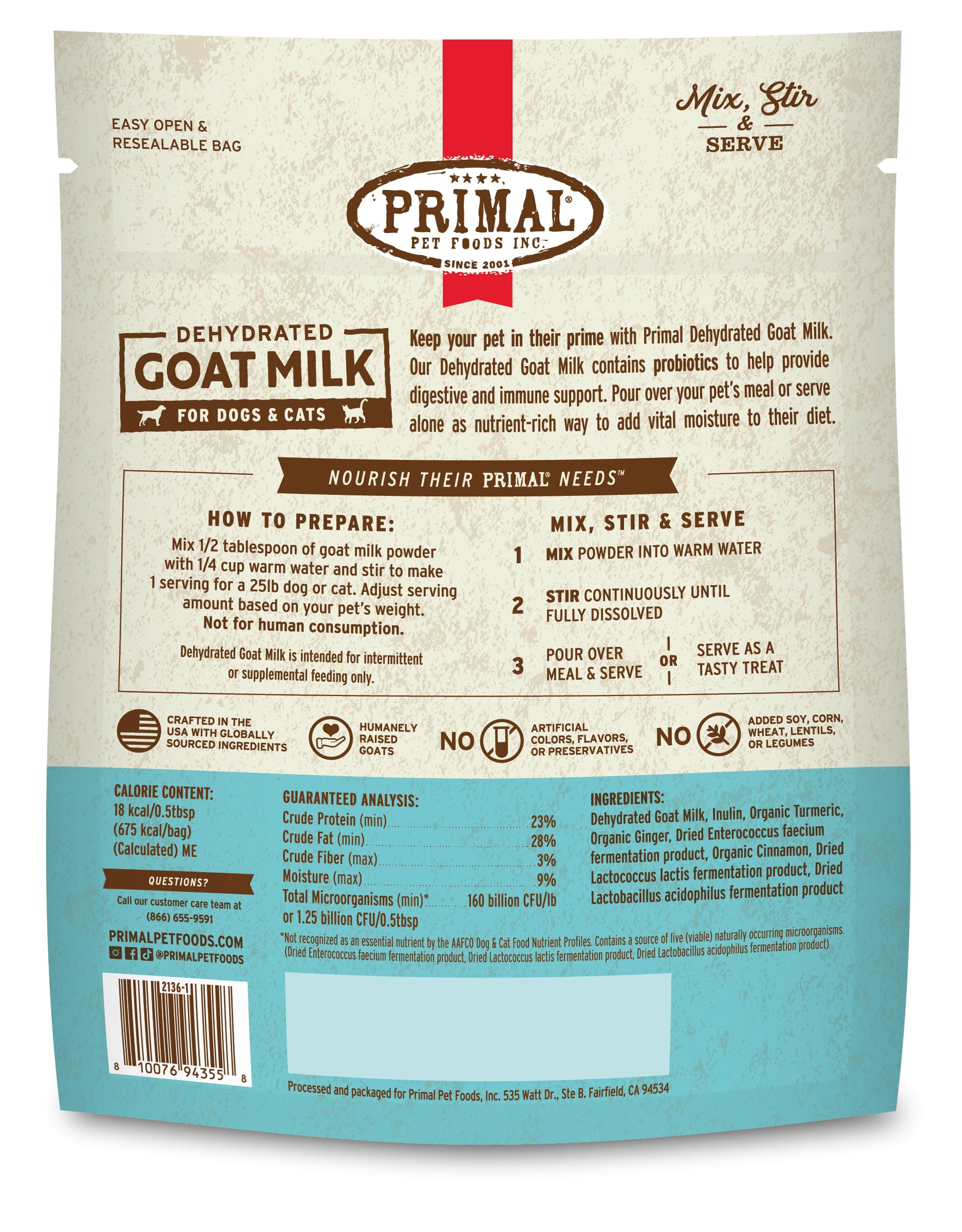 Primal Pet Foods sac de voyage avec poudre, pratique pour déplacements