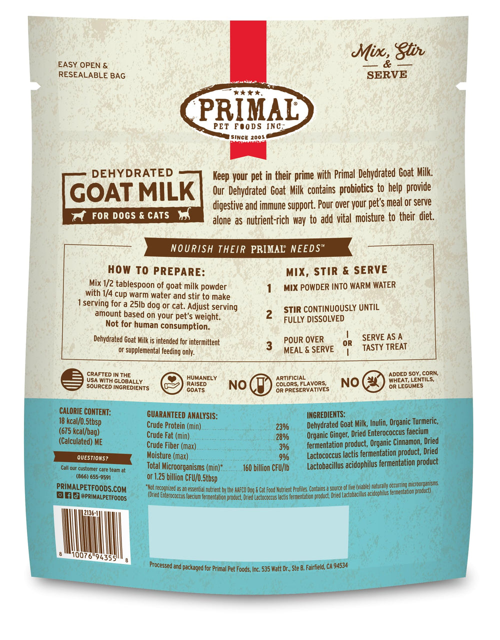 Primal Pet Foods sac de voyage avec poudre, pratique pour déplacements