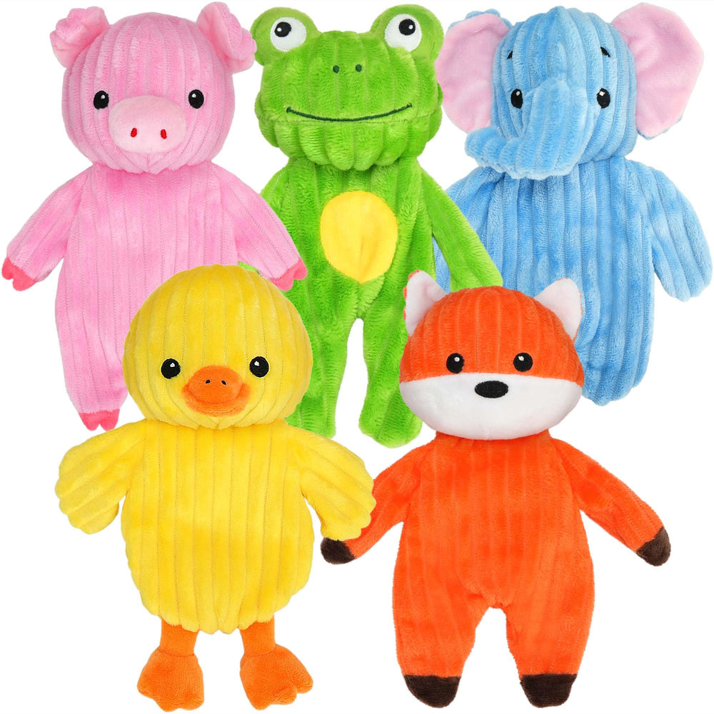PrimePets coffret 5 jouets peluche montrant l'emballage coloré et varié