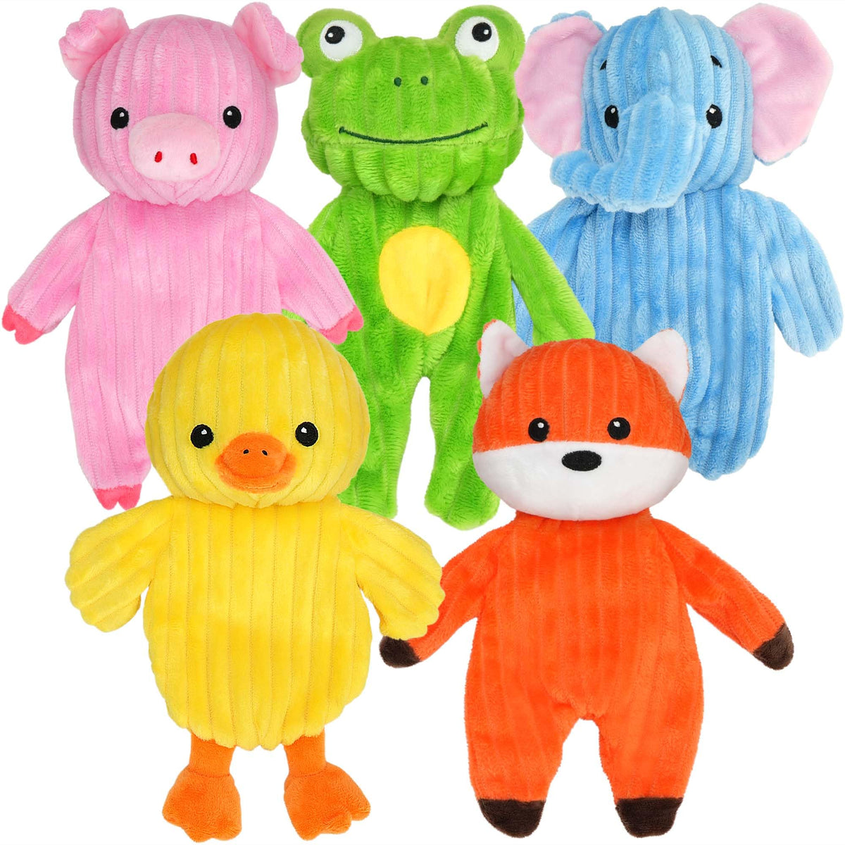 PrimePets coffret 5 jouets peluche montrant l'emballage coloré et varié