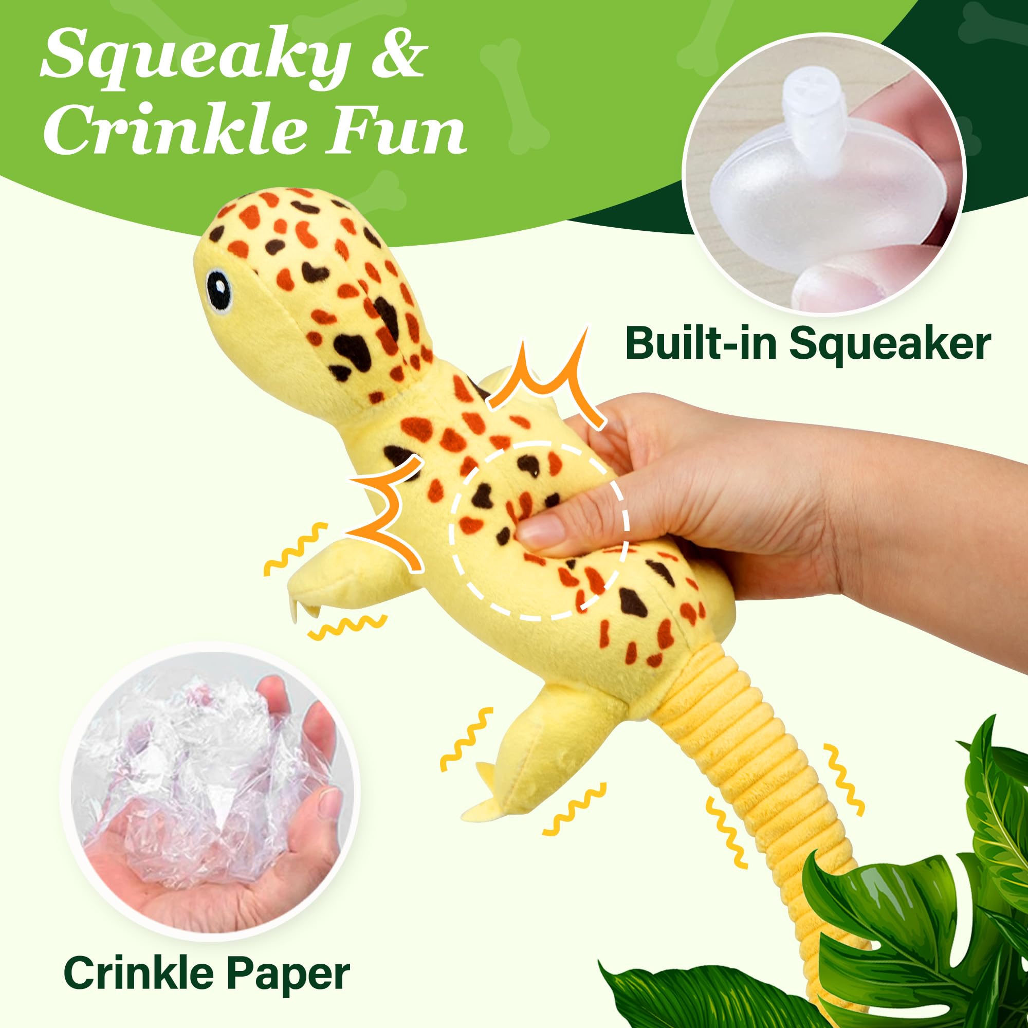 PrimePets lézard jaune détail des pattes crinkle renforçant l'intérêt tactile