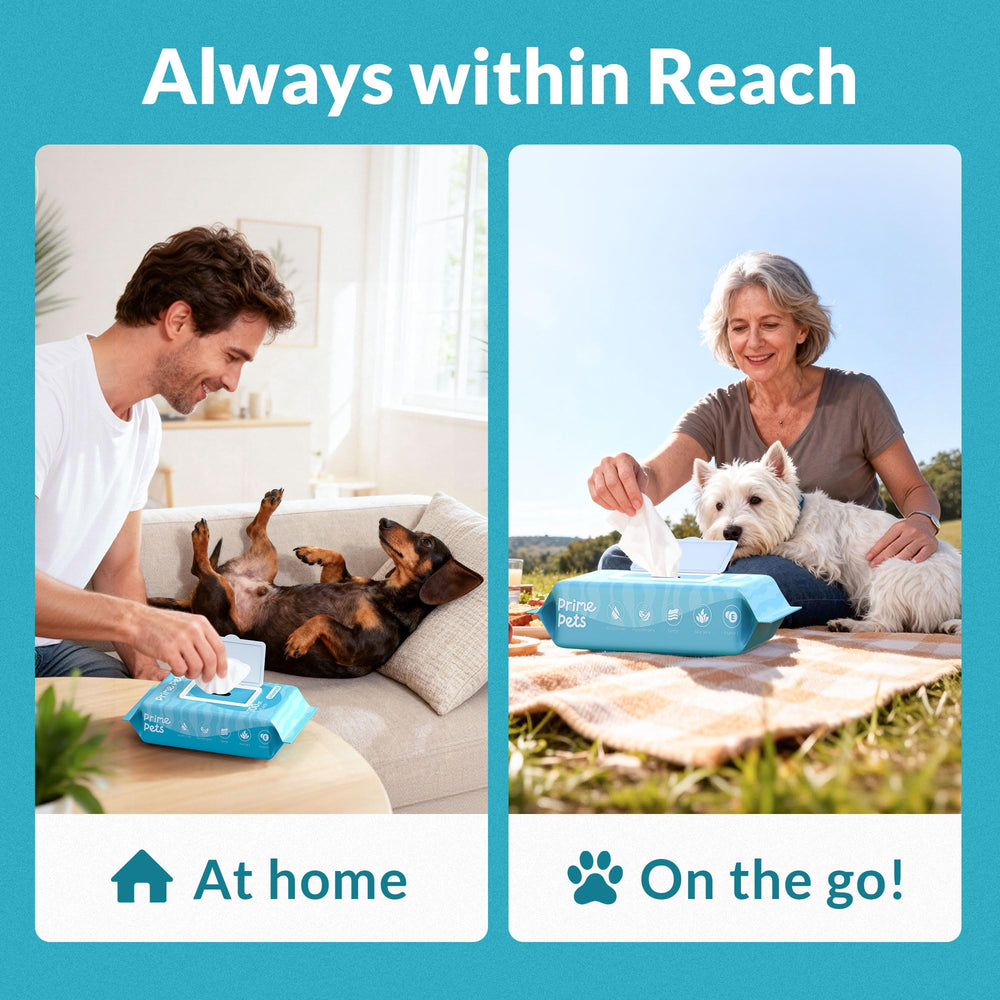 PrimePets lingettes dans sac de promenade prêtes à l'emploi lors des sorties