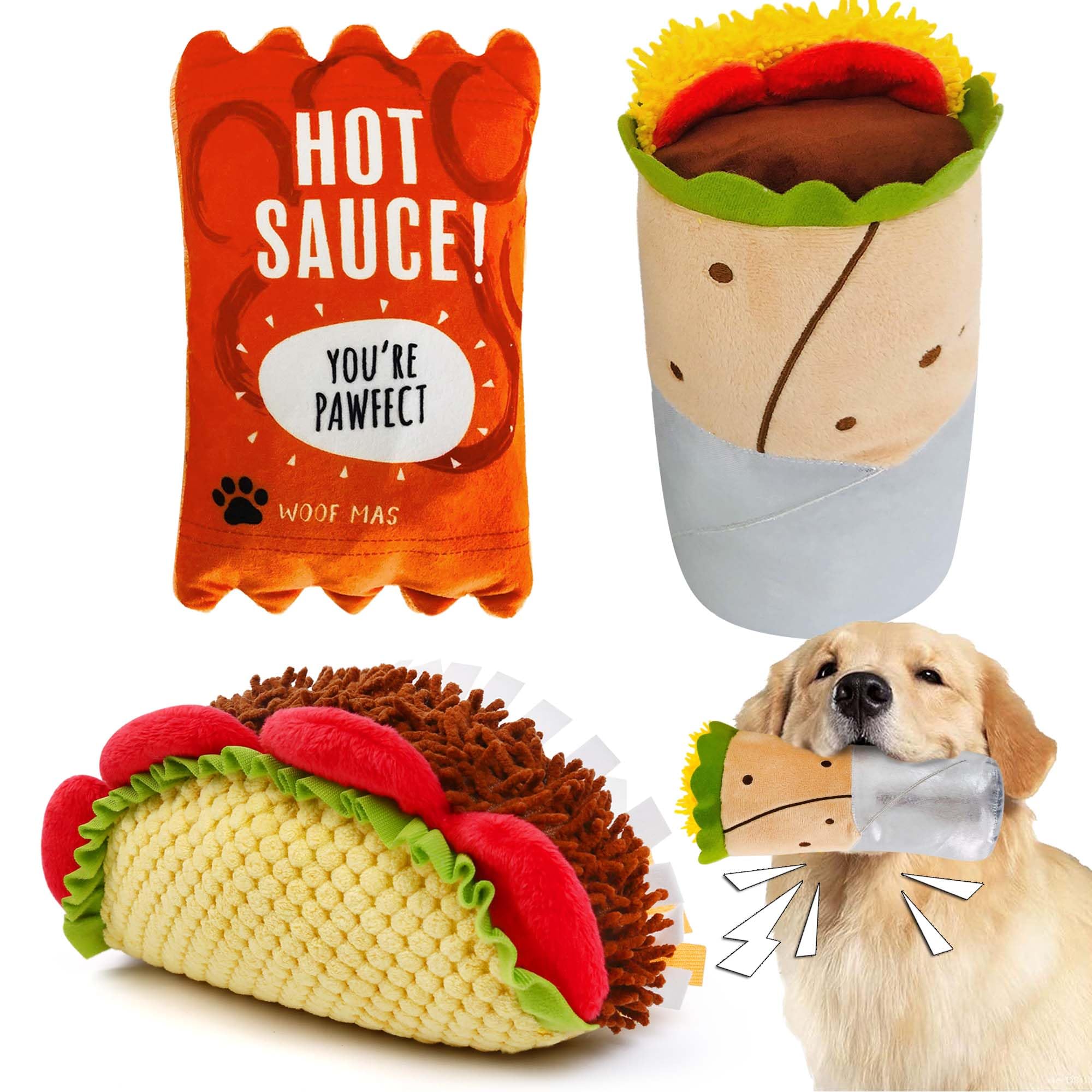 PrimePets taco en peluche face avant montrant forme réaliste et attrait visuel