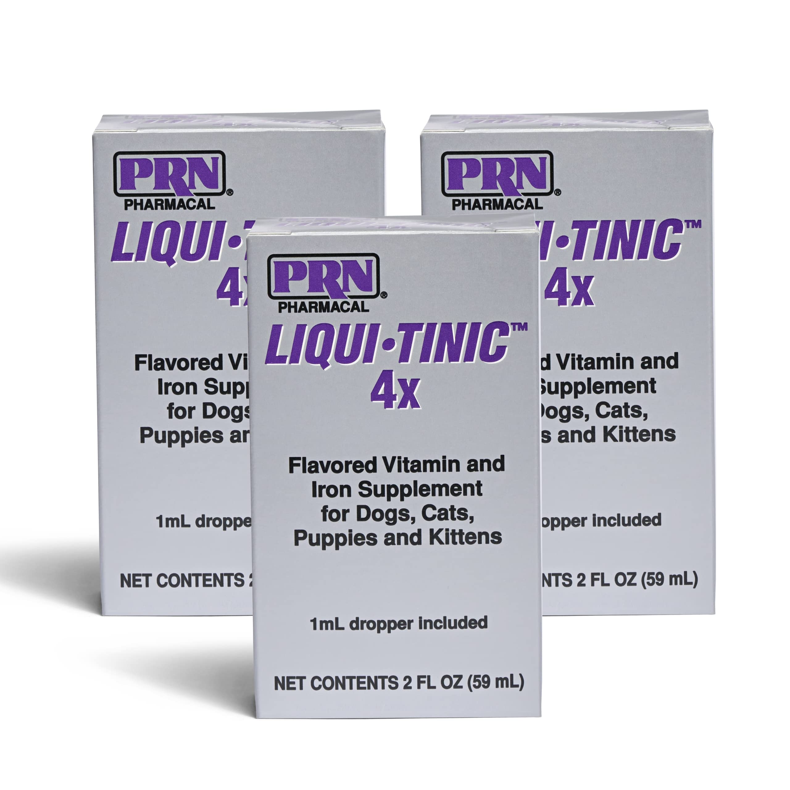 PRN Liqui-Tinic 4X pack de 3 montrant l'étiquette et l'information produit pour reconnaissance rapide