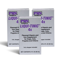 PRN Liqui-Tinic 4X pack de 3 montrant l'étiquette et l'information produit pour reconnaissance rapide