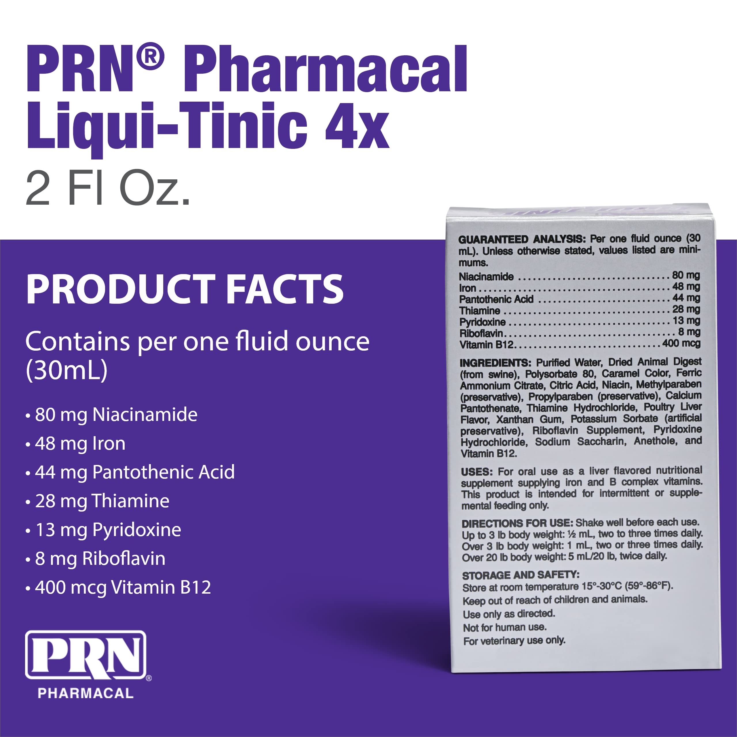 Flacon PRN Liqui-Tinic 4X gros plan sur l'étiquette facilitant le choix et la lecture des ingrédients