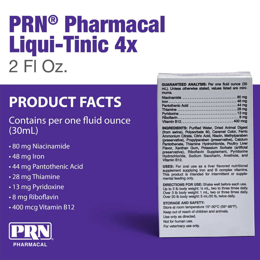 Flacon PRN Liqui-Tinic 4X gros plan sur l'étiquette facilitant le choix et la lecture des ingrédients