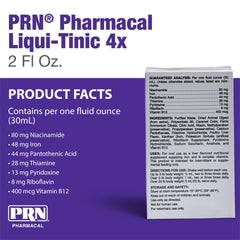 Flacon PRN Liqui-Tinic 4X gros plan sur l'étiquette facilitant le choix et la lecture des ingrédients
