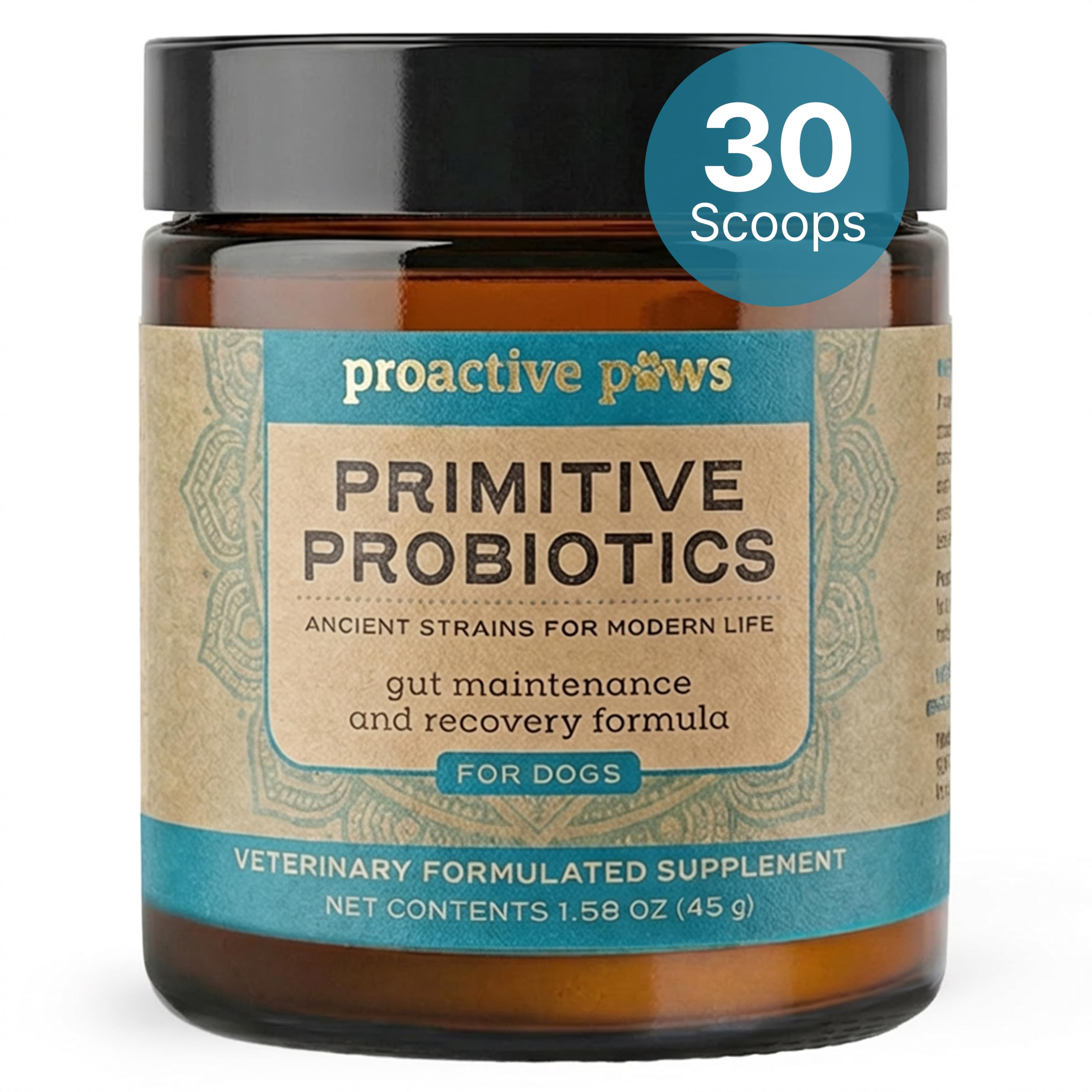 Proactive Paws emballage avant montrant 30 scoops et bénéfice clarté