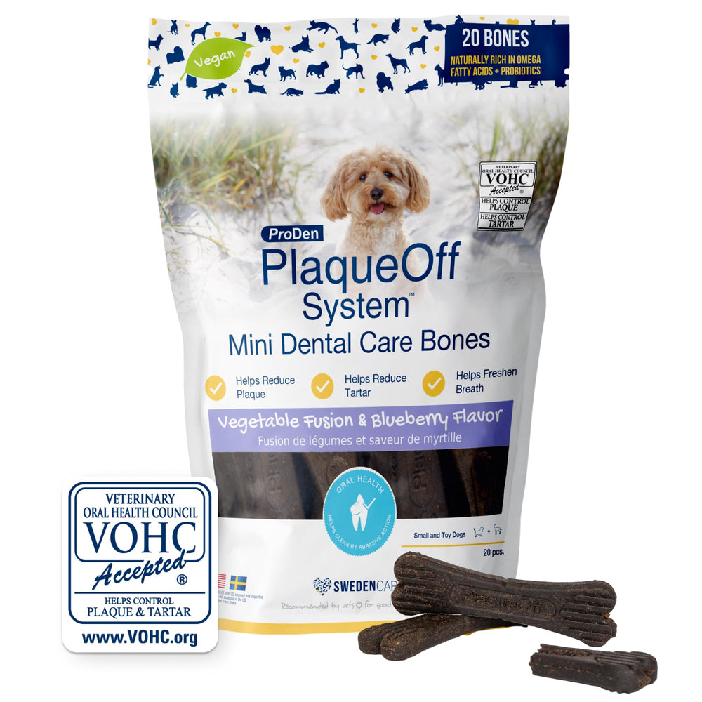 ProDen PlaqueOff packaging avant montrant la poche et bénéfice hygiène dentaire