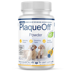 ProDen PlaqueOff emballage avant présentant la poudre pour dents de chien efficace