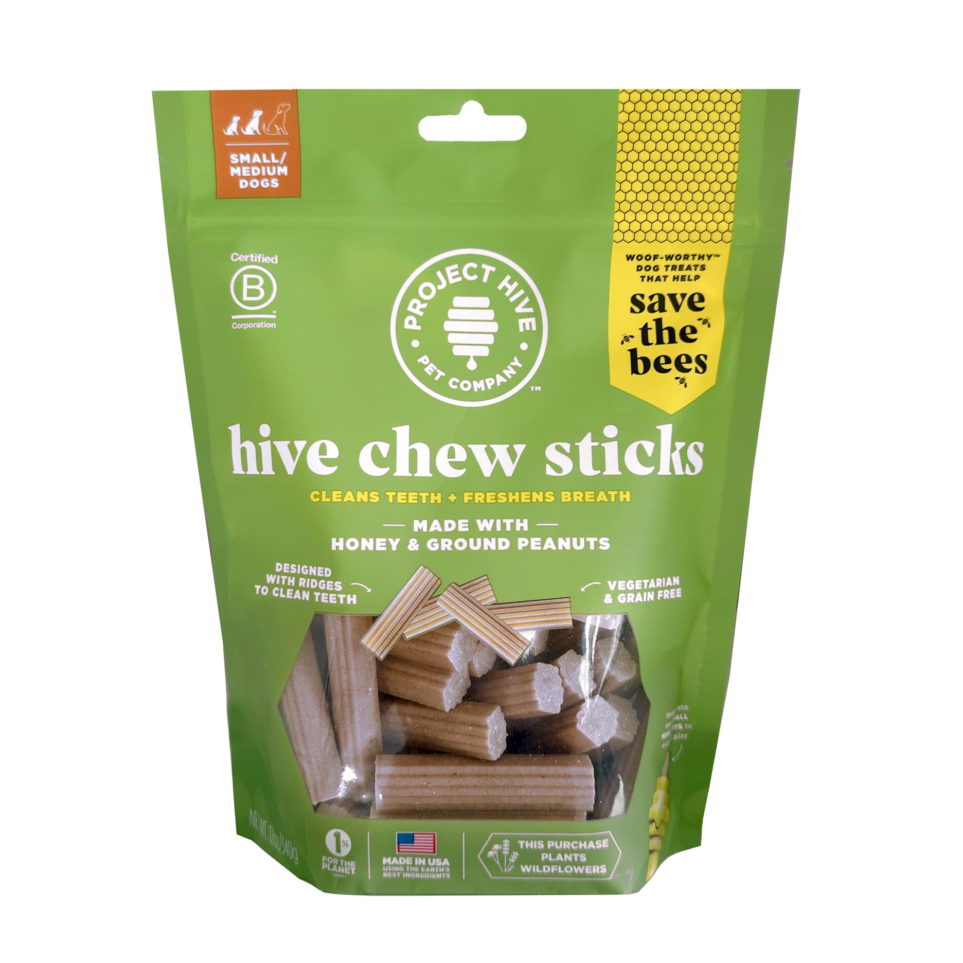 PROJECT HIVE emballage avant des Hive Chew Sticks, visibilité claire du produit avantage hygiène