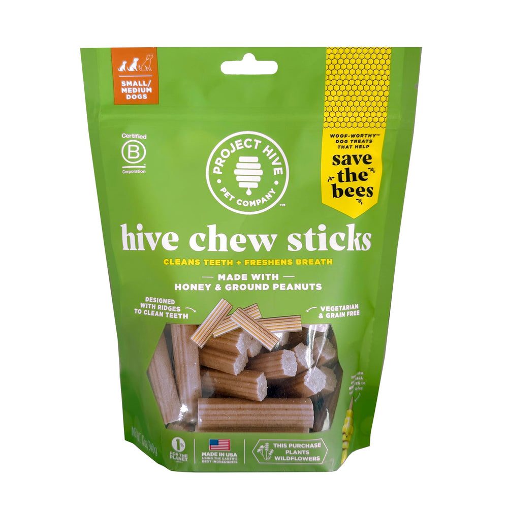 PROJECT HIVE emballage avant des Hive Chew Sticks, visibilité claire du produit avantage hygiène