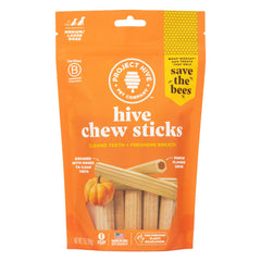 PROJECT HIVE emballage avant des Hive Chew Sticks montrant le format et l’avantage dentaire