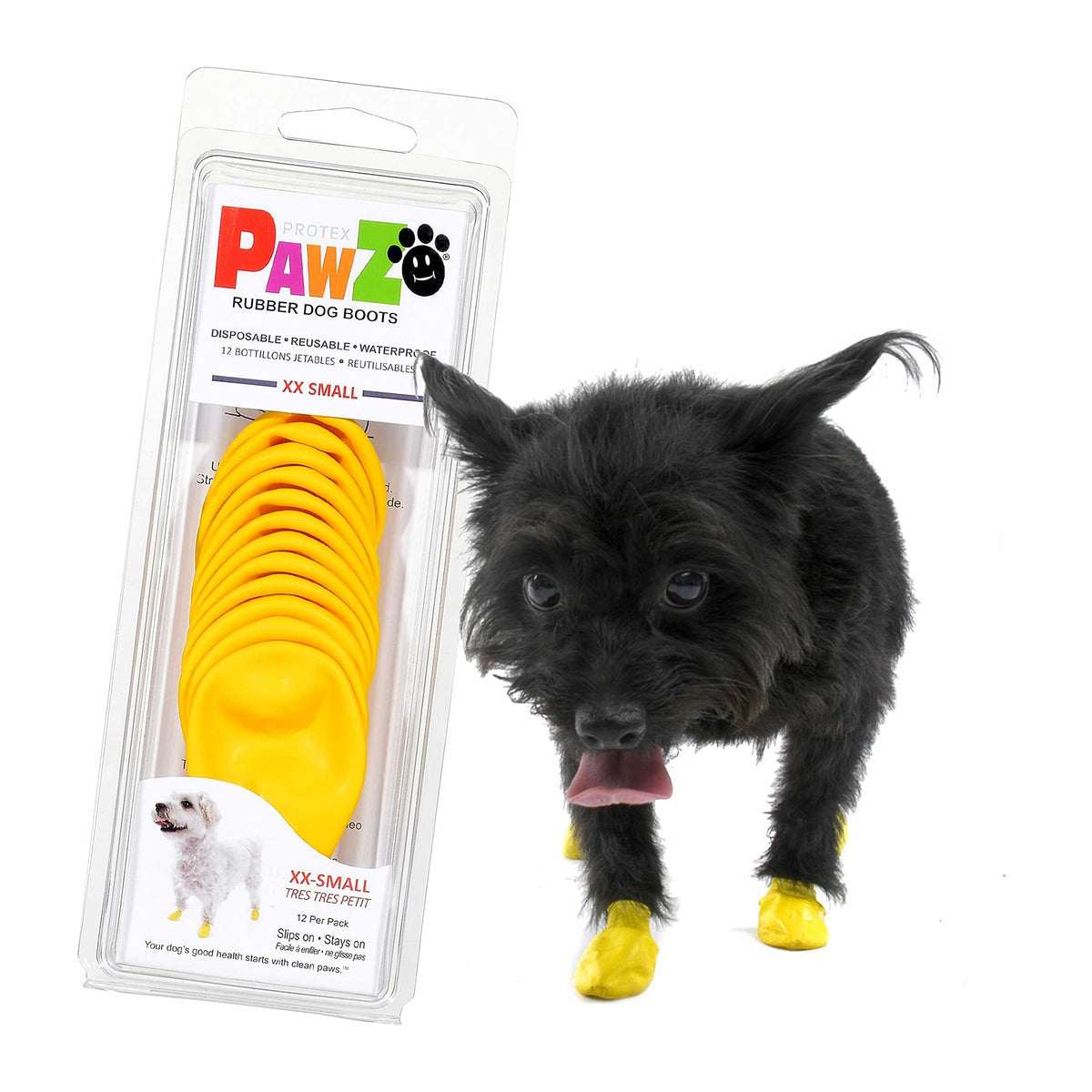 Protex PawZ face avant du paquet, visibilité du lot et couleur jaune pratique