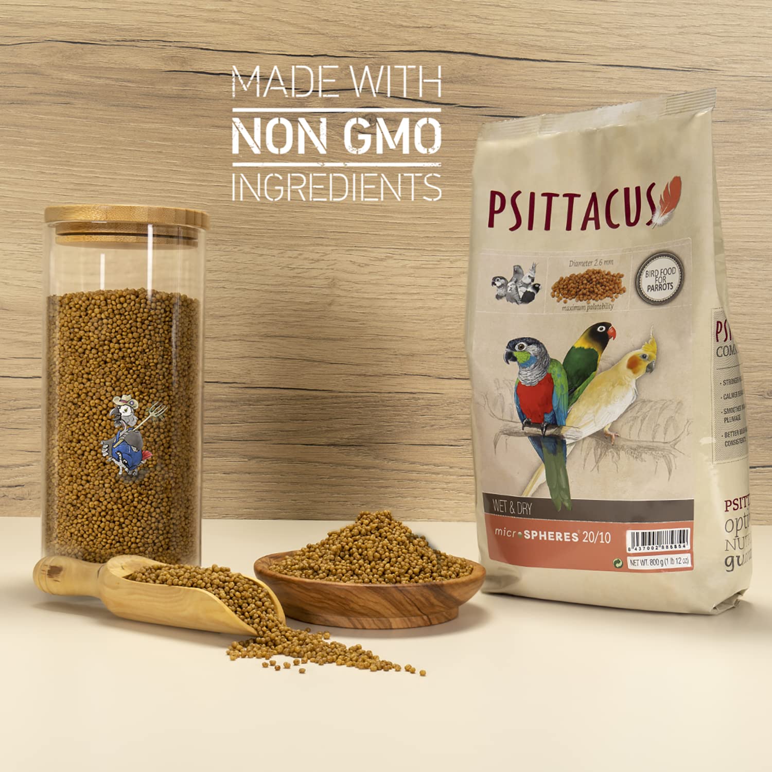 Comparaison taille portion Psittacus 800 g pour évaluer quantité utile