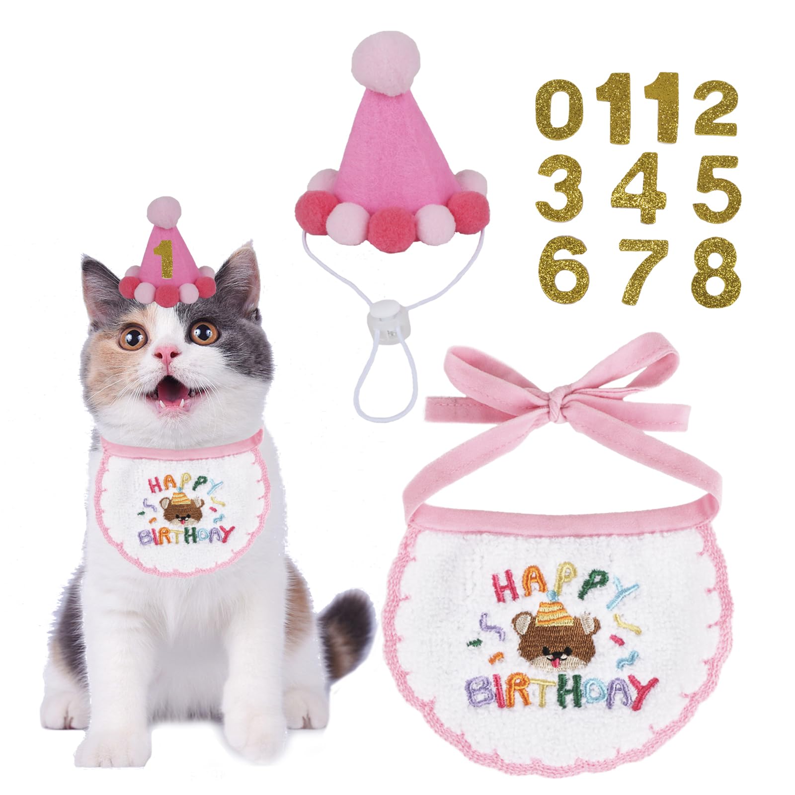 PTDECOR chapeau rose porté par chat, look festif et confortable