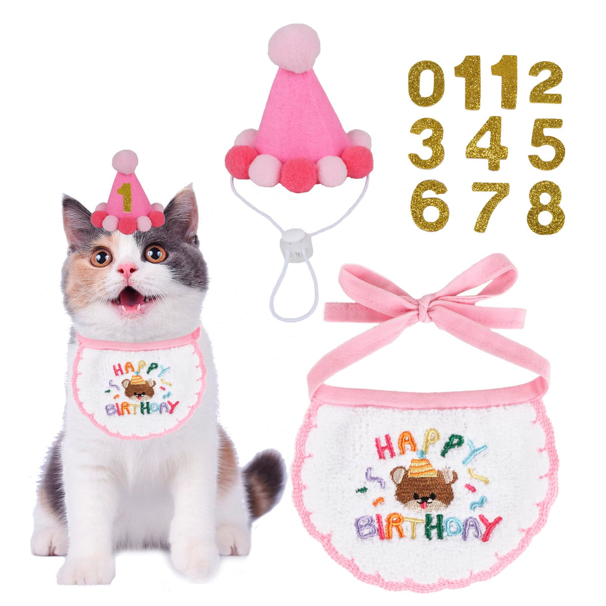 PTDECOR chapeau rose porté par chat, look festif et confortable