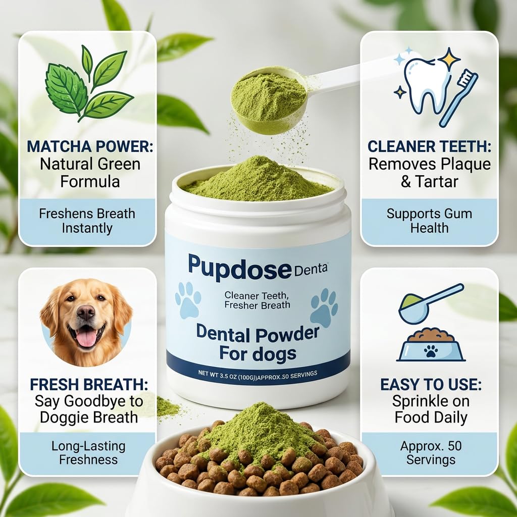 Pupdose Dental chien reniflant après application, démontrant haleine plus fraîche