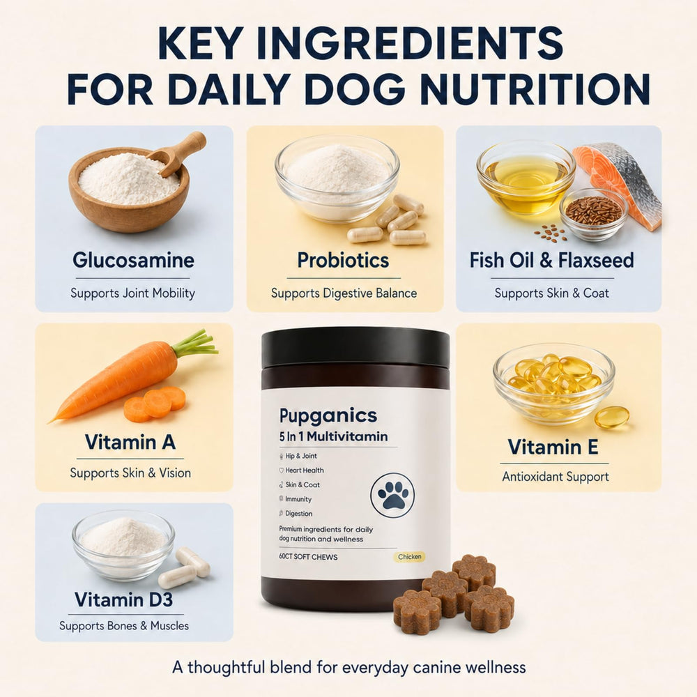 Pupganics chien mange friandise illustrant acceptation et prise quotidienne simple