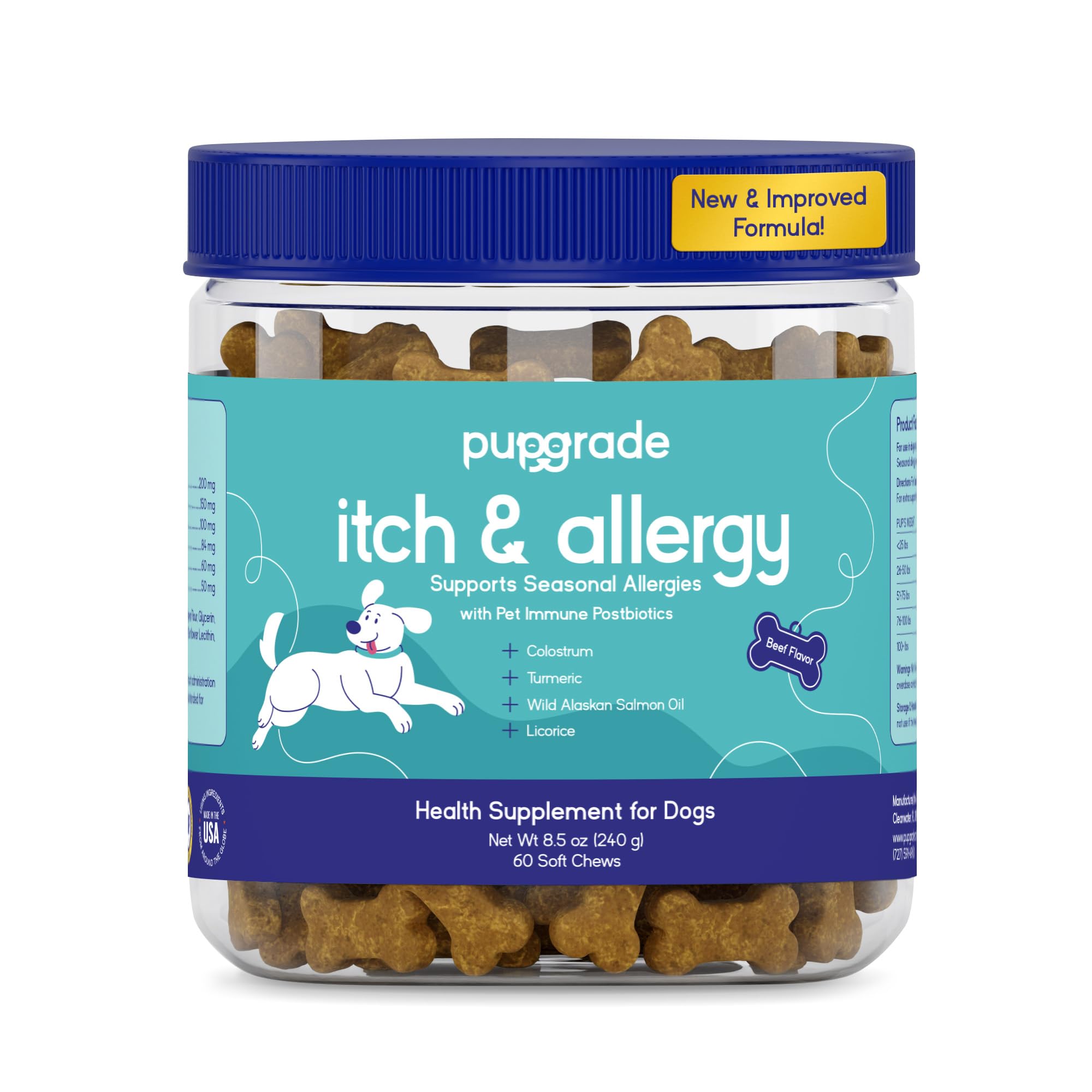 PupGrade emballage face montrant 60 friandises et usage quotidien