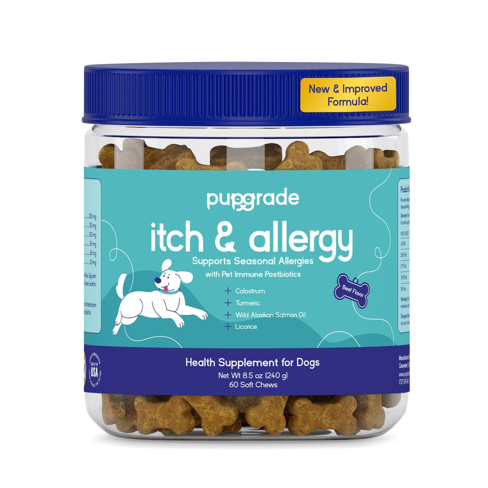 PupGrade emballage face montrant 60 friandises et usage quotidien