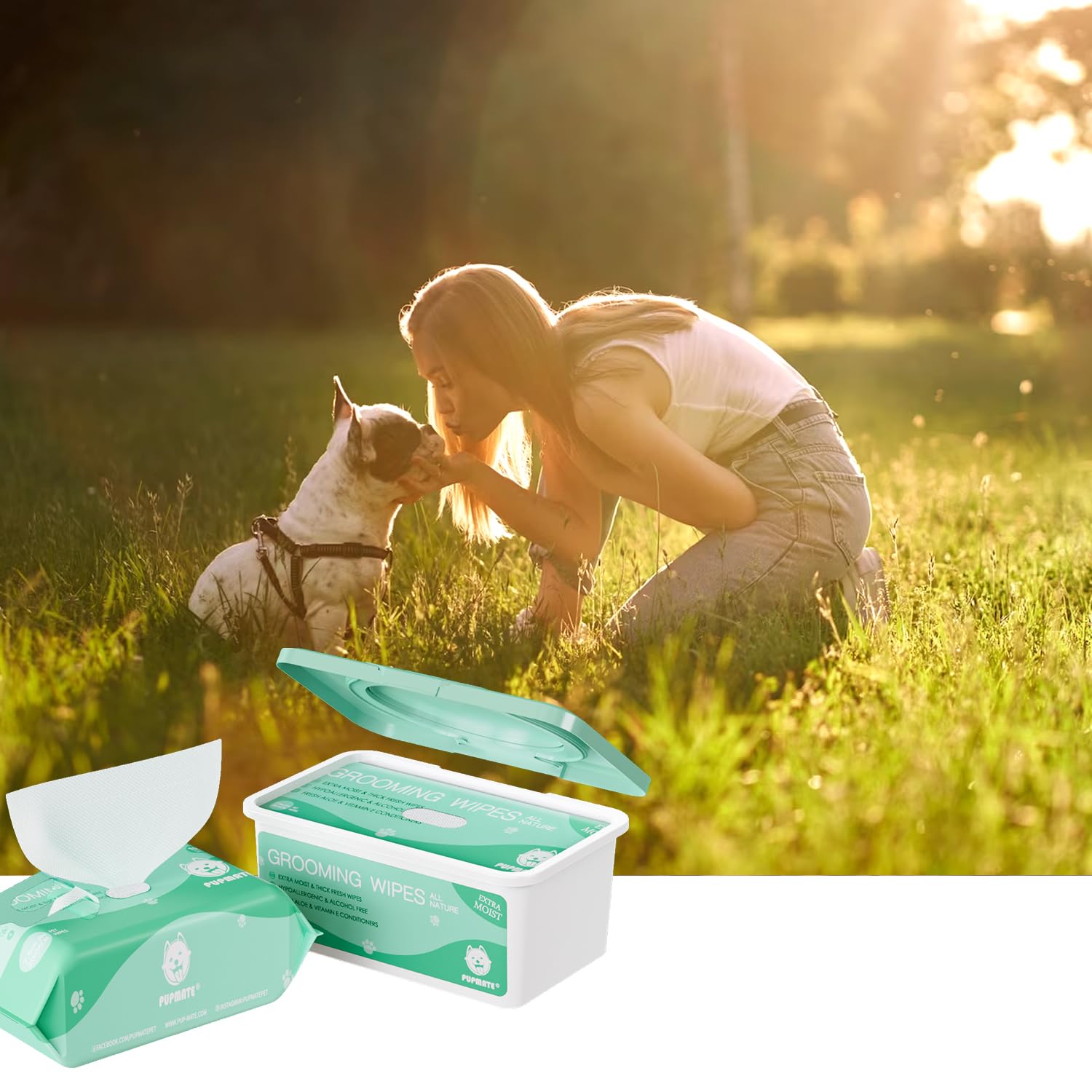 PUPMATE mise en scène salon avec chien calme, hygiène quotidienne pratique