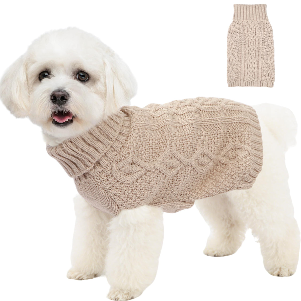 Puppishy pull devant beige montrant coupe et ajustement confort