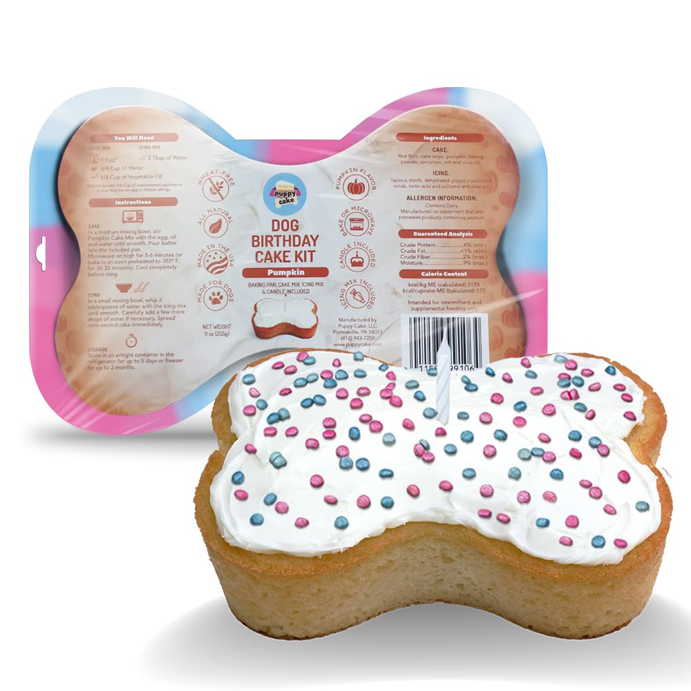 Puppy Cake packaging montrant le kit complet et la fête