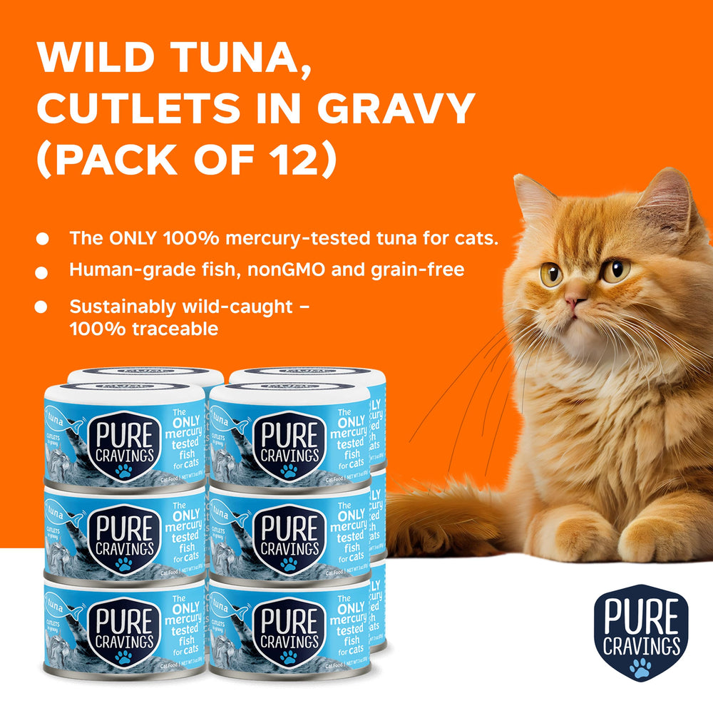 Pure Cravings gros plan du thon en gravy, allure savoureuse et texture