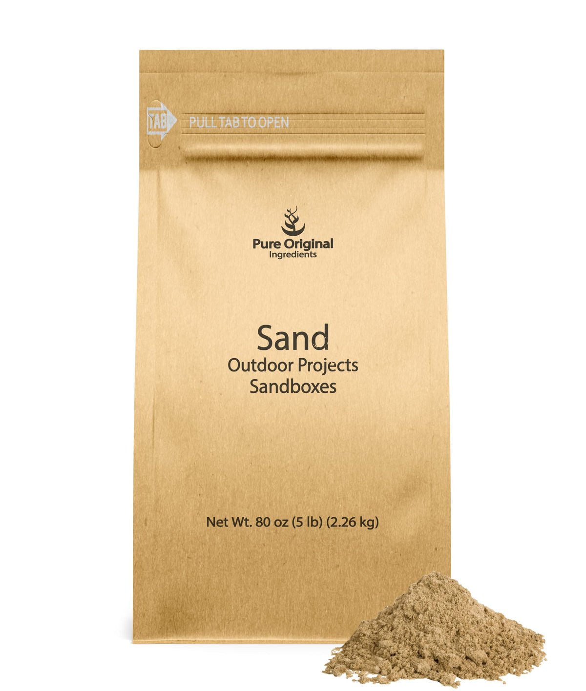 PURE ORIGINAL INGREDIENTS sac vu de face montrant le conditionnement et usage pratique
