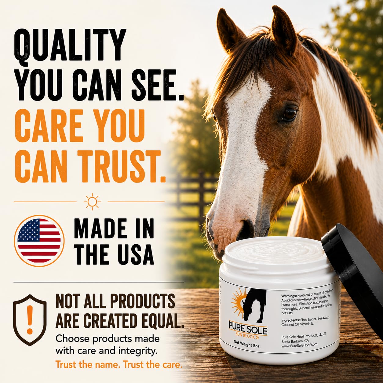 Pure Sole pot posé près d'un cheval au pâturage pour protection active